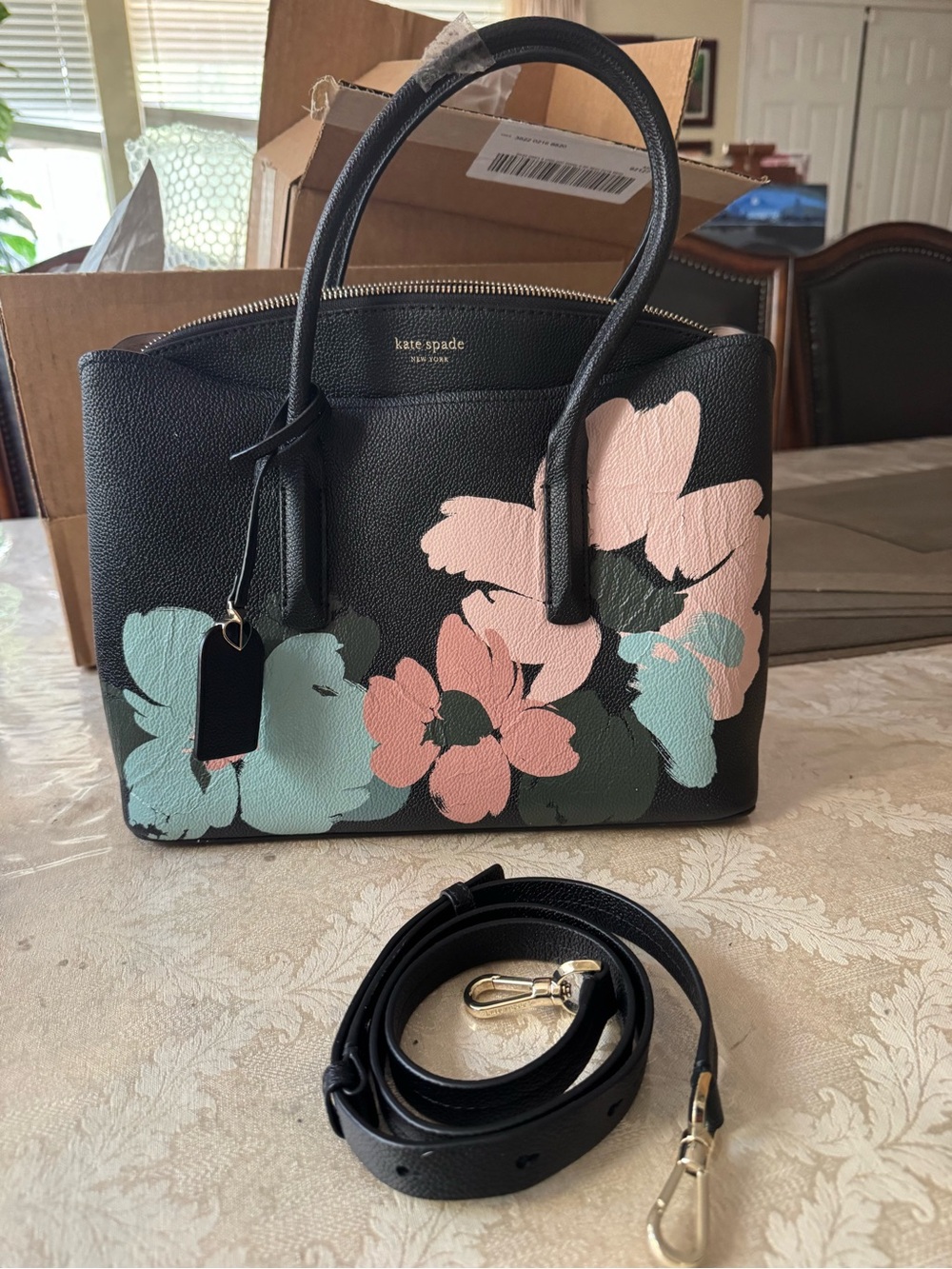Kate Spade Margaux Brush Bloom Medium Leather Satchel Floral Crossbody Bag